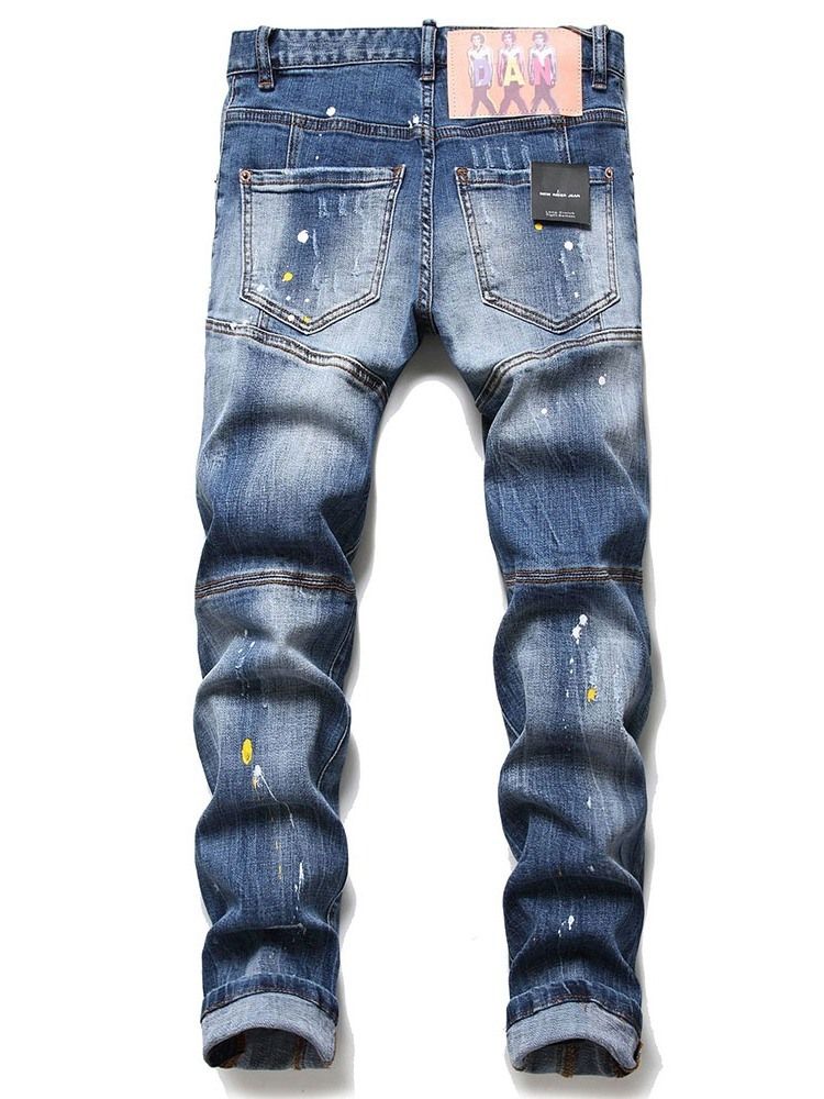 Hål Casual Button Herr Jeans