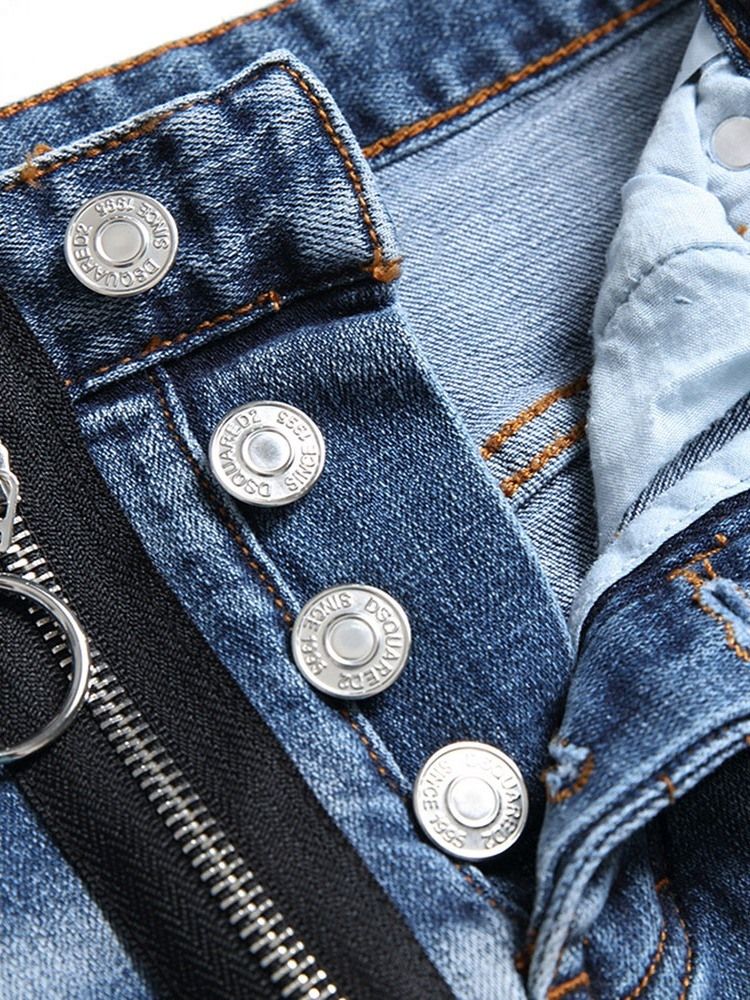 Hål Casual Button Herr Jeans