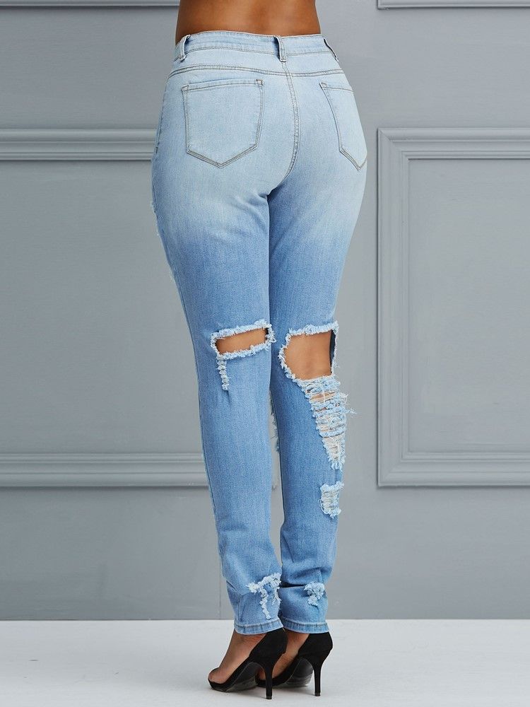 Hål High-waist Pencil Pants Jeans För Kvinnor