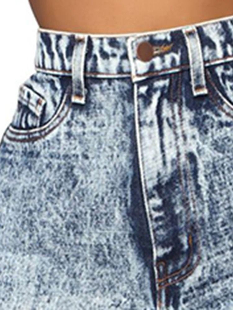 Hål Med Vida Ben För Kvinnor Slät Jeans Med Hög Midja