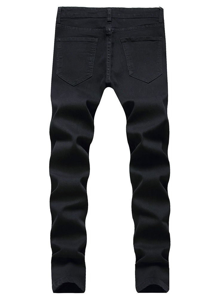 Hål Plain Straight Zipper Casual Herr Jeans