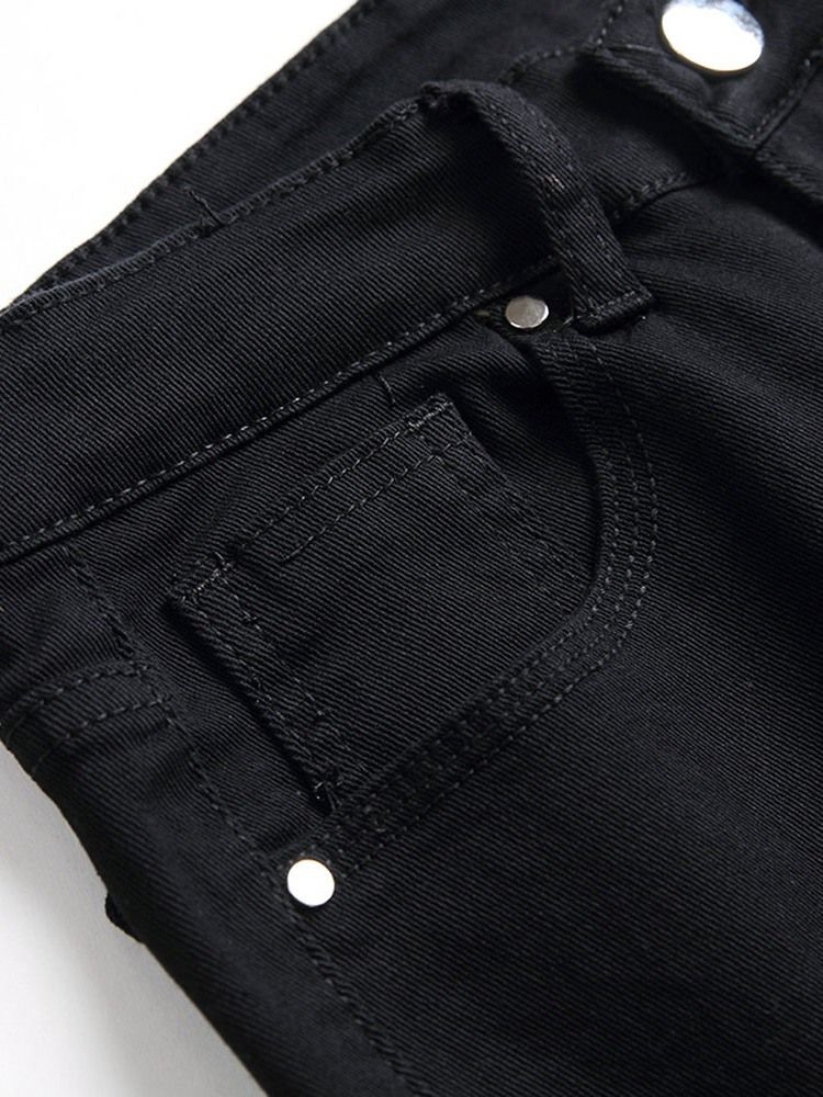 Hål Plain Straight Zipper Casual Herr Jeans