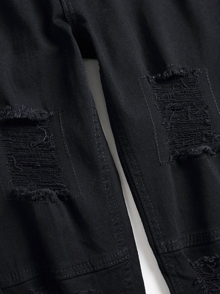 Hål Plain Straight Zipper Casual Herr Jeans