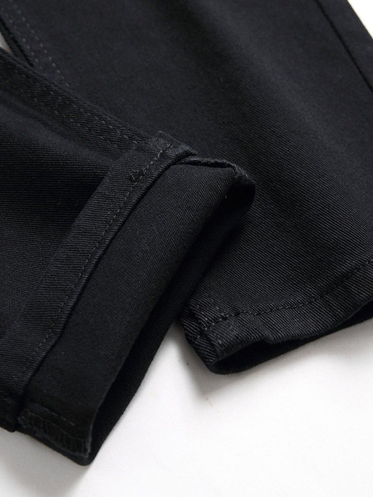 Hål Plain Straight Zipper Casual Herr Jeans