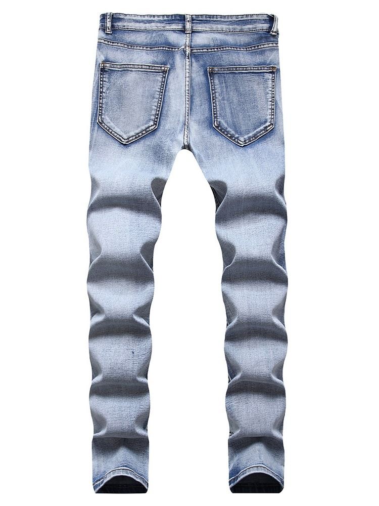 Hål Plain Straight Zipper European Men's Jeans