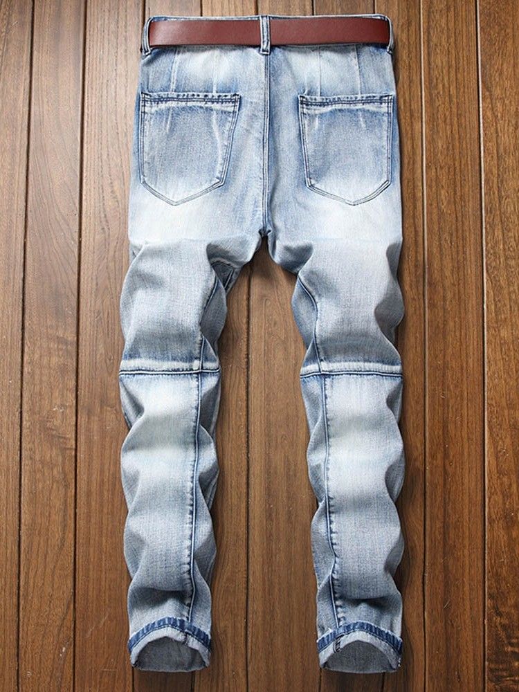 Hål Rak Dragkedja Mikroelastisk Herr Casual Jeans