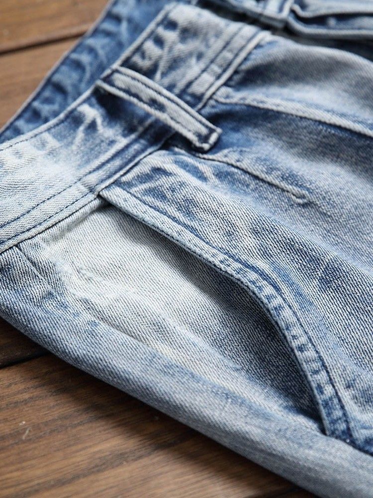 Hål Rak Dragkedja Mikroelastisk Herr Casual Jeans