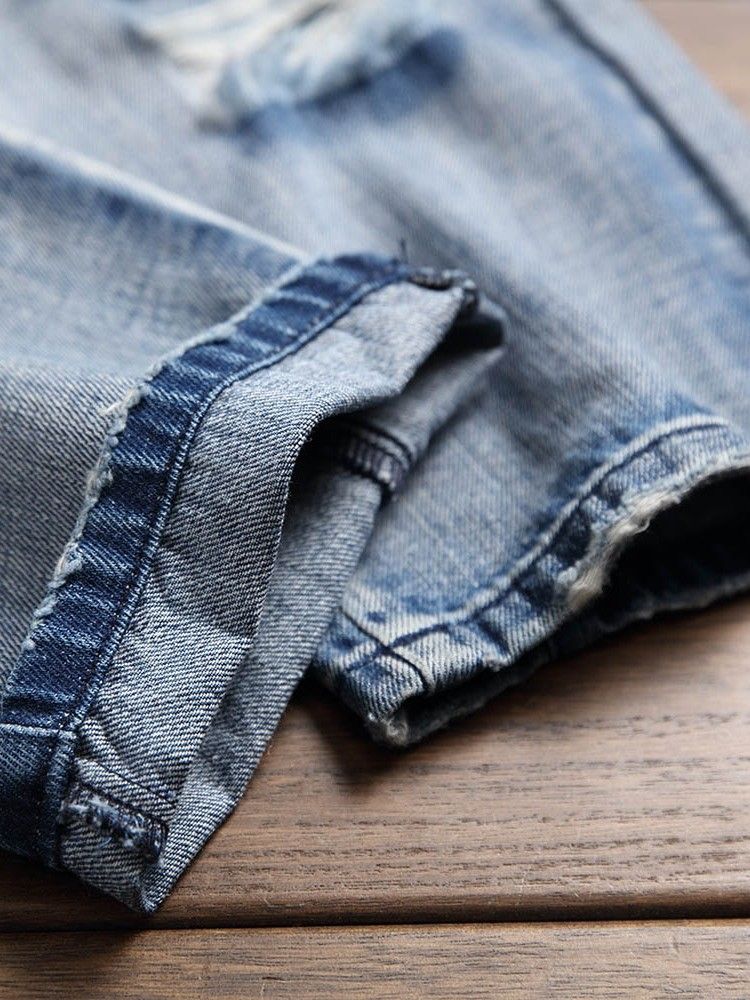 Hål Rak Dragkedja Mikroelastisk Herr Casual Jeans