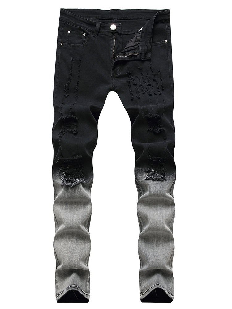 Hål Straight Gradient Zipper Mid Midja Jeans