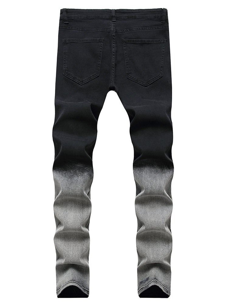 Hål Straight Gradient Zipper Mid Midja Jeans