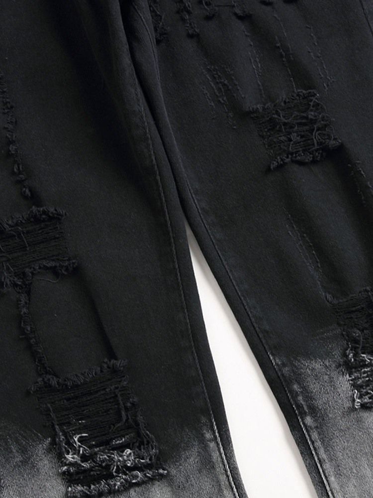 Hål Straight Gradient Zipper Mid Midja Jeans