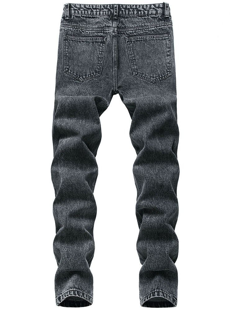 Hål Straight Plain Zipper Mid Waist Men's Jeans