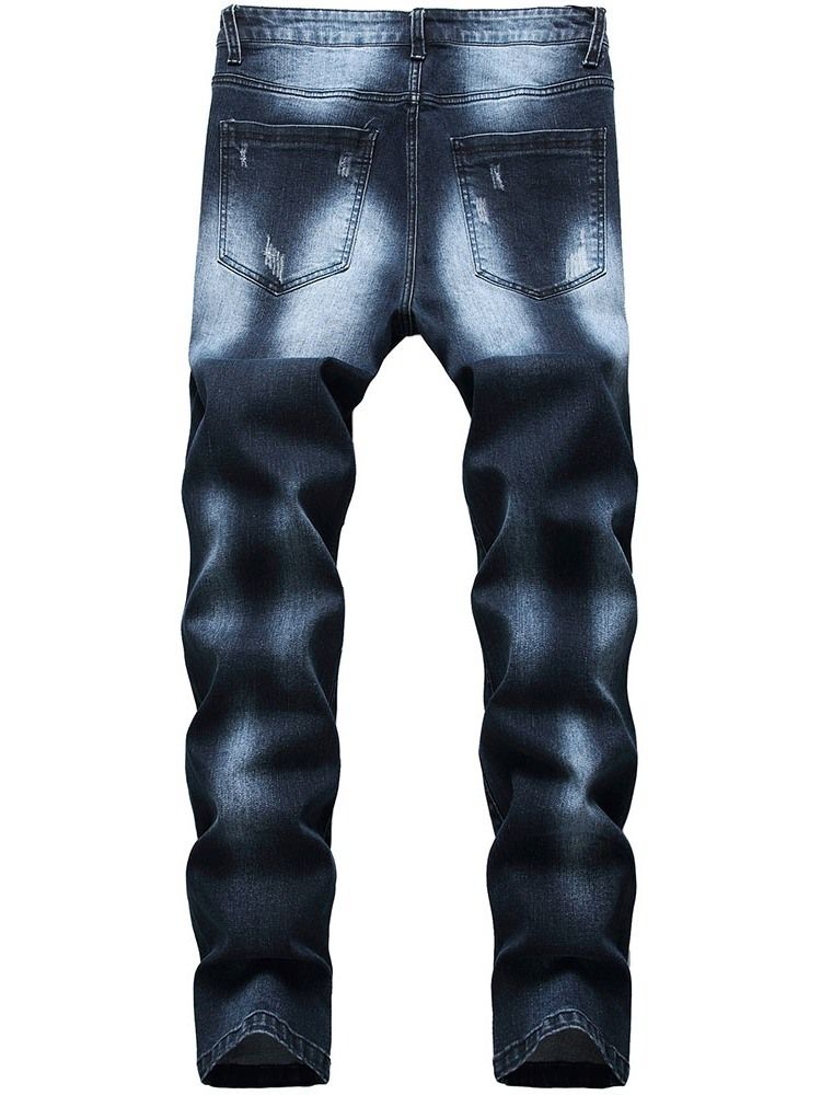 Hål Straight Zipper Men's Jeans