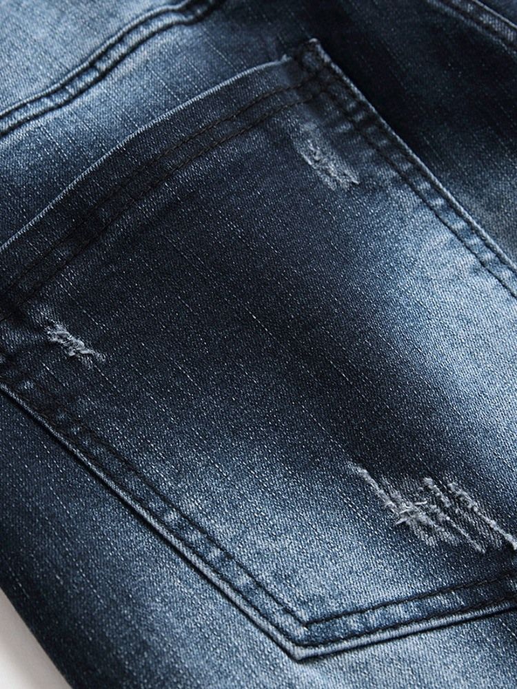 Hål Straight Zipper Men's Jeans