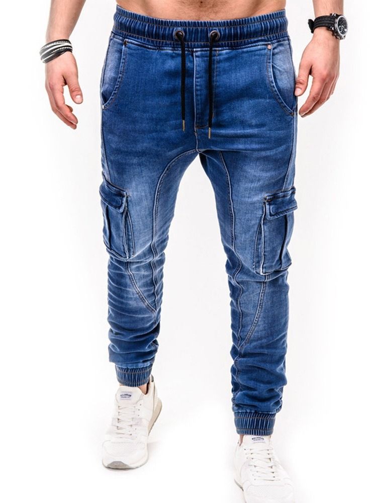 Herr Pocket Pencil Byxor Casual Mid Midja Jeans