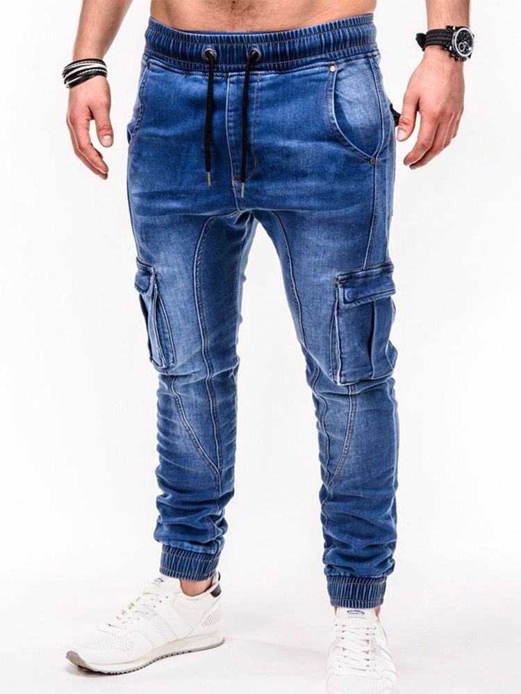 Herr Pocket Pencil Byxor Casual Mid Midja Jeans