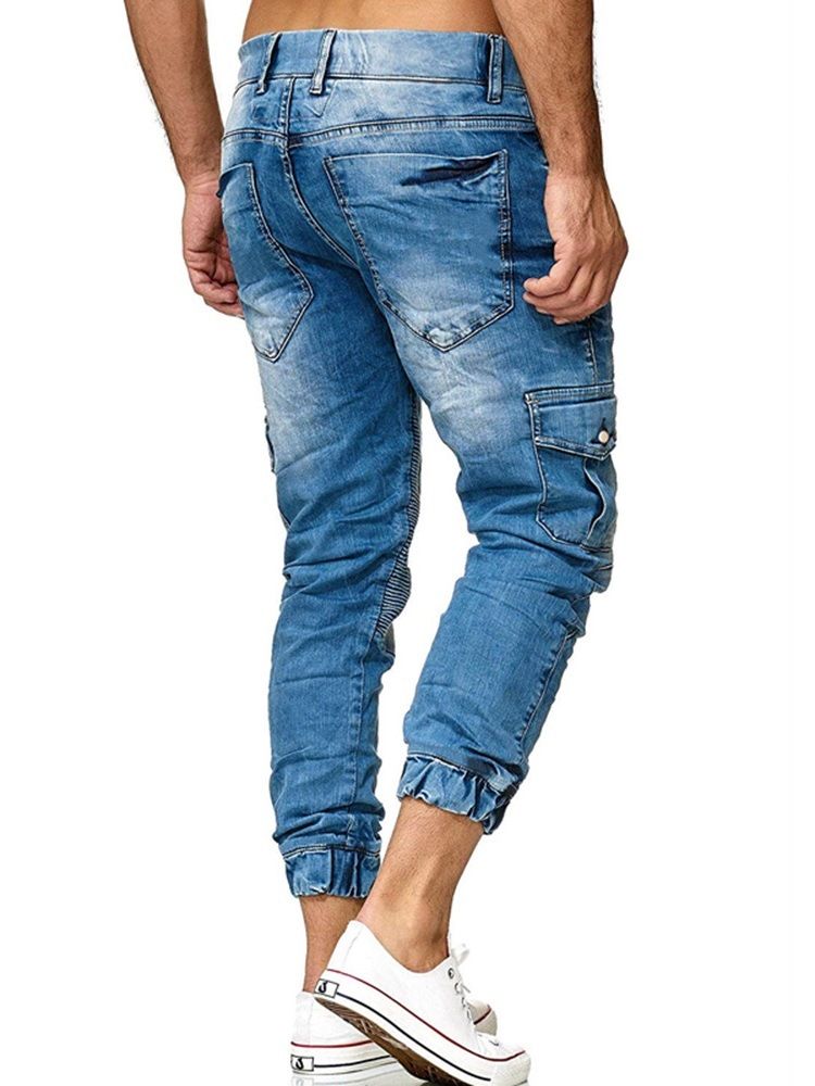 Herr Pocket Plain Pencil Byxor Snörning Casual Jeans