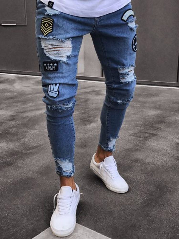 Herrkläder Blue Ripped Worn Skinny Jeans