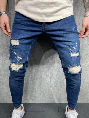 Hole Pencil Pants Zipper Men's Jeans