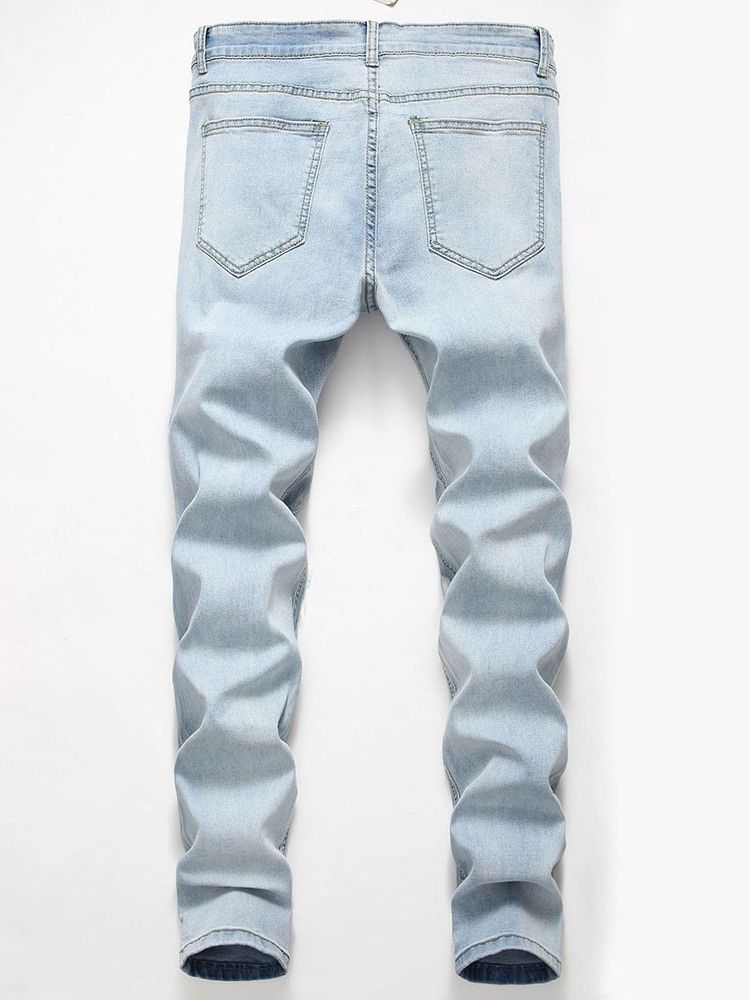 Hole Plain Straight Zipper Koreanska Jeans För Män