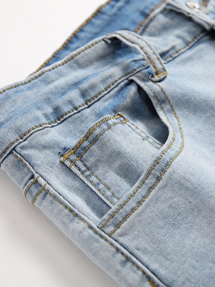 Hole Plain Straight Zipper Koreanska Jeans För Män