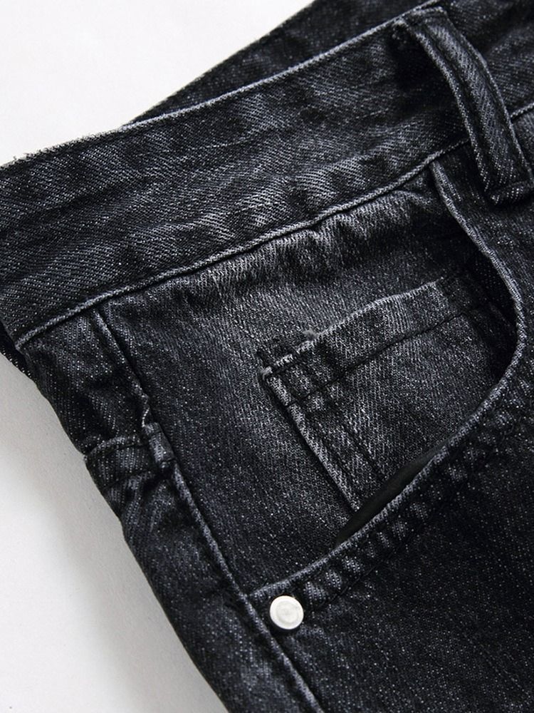 Hole Plain Zipper Mid Waist Men's Jeans