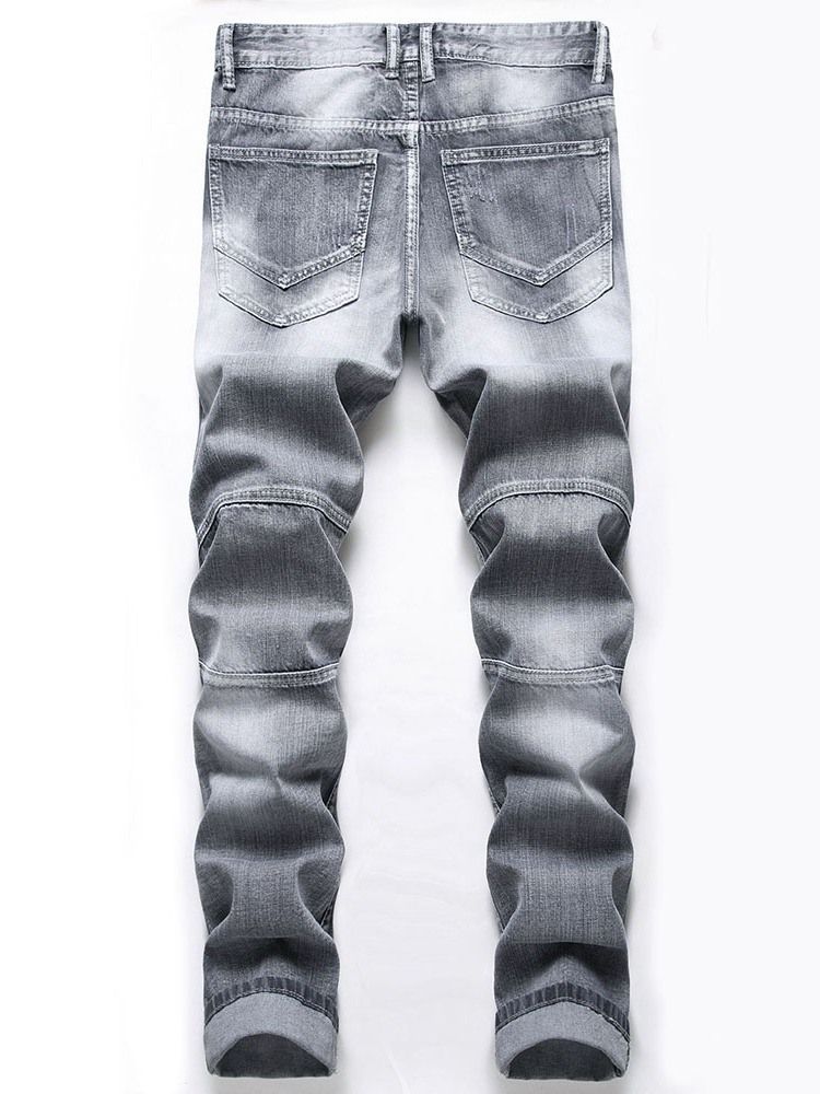 Hole Zipper Mid Waist Men's Jeans