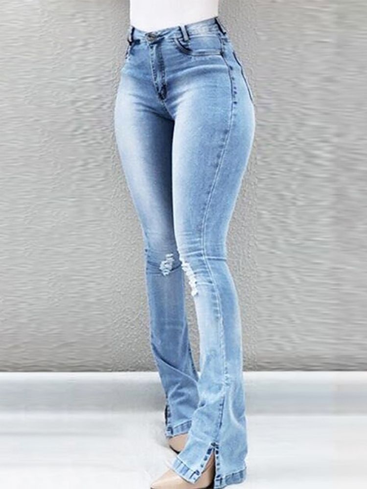 Hole Zipper Skinny Slim Jeans För Kvinnor