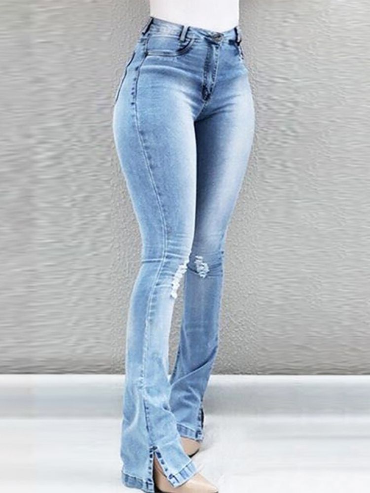 Hole Zipper Skinny Slim Jeans För Kvinnor