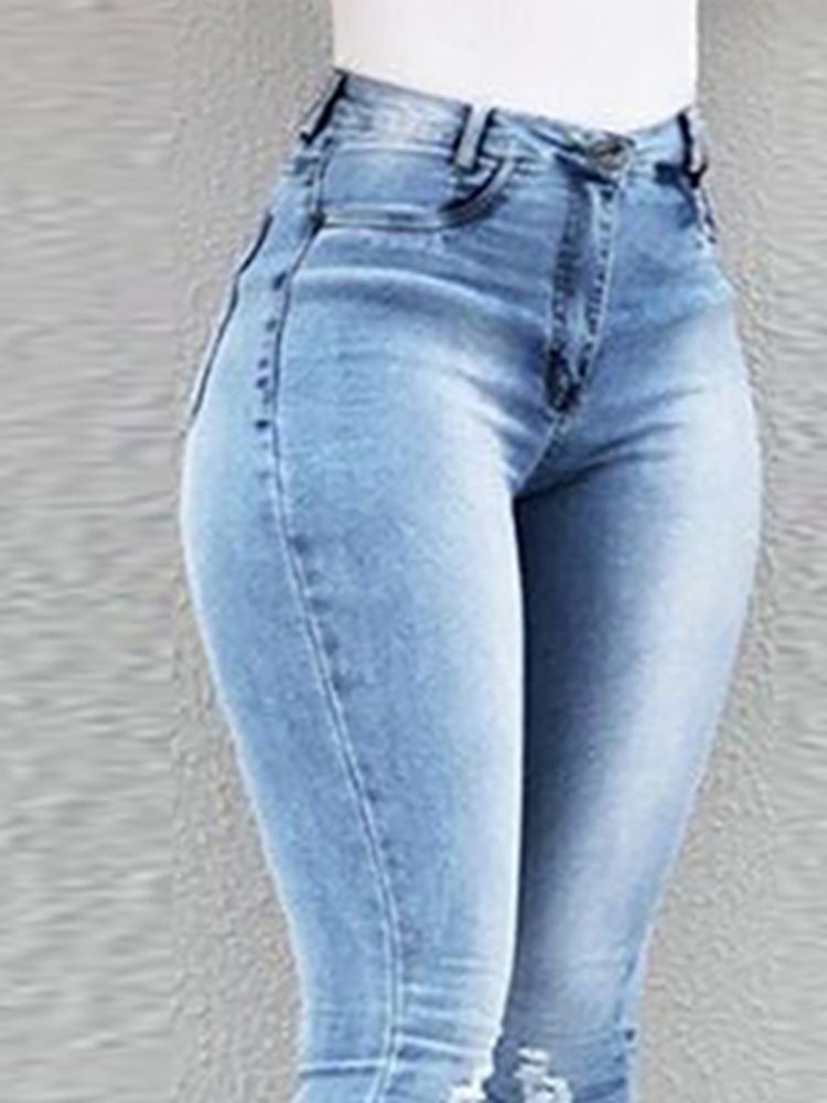 Hole Zipper Skinny Slim Jeans För Kvinnor