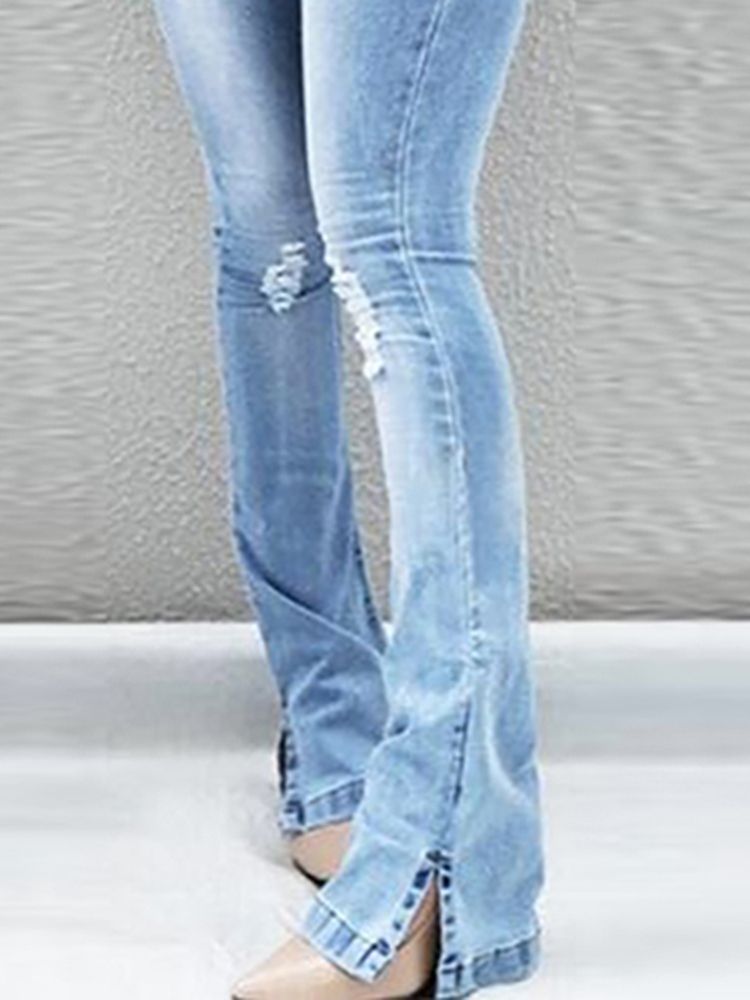 Hole Zipper Skinny Slim Jeans För Kvinnor