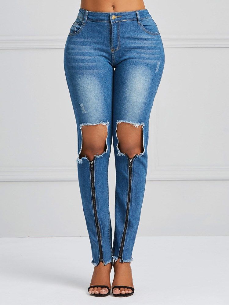 Hole Zipper Skinny Women's Jeans