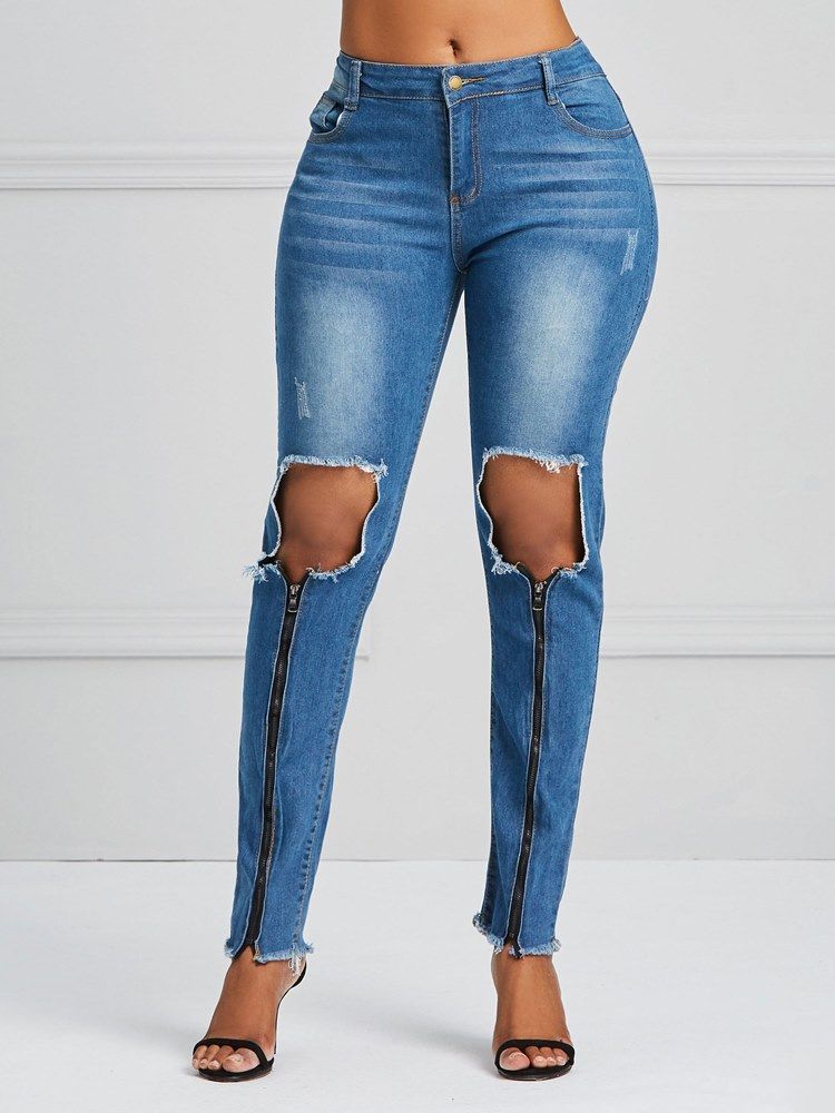 Hole Zipper Skinny Women's Jeans