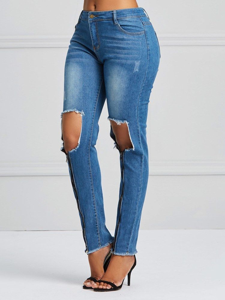 Hole Zipper Skinny Women's Jeans