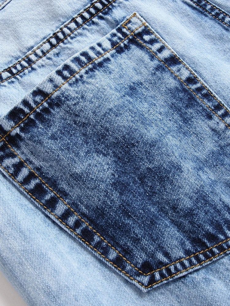 Hollow Plain Straight Zipper Casual Jeans För Män