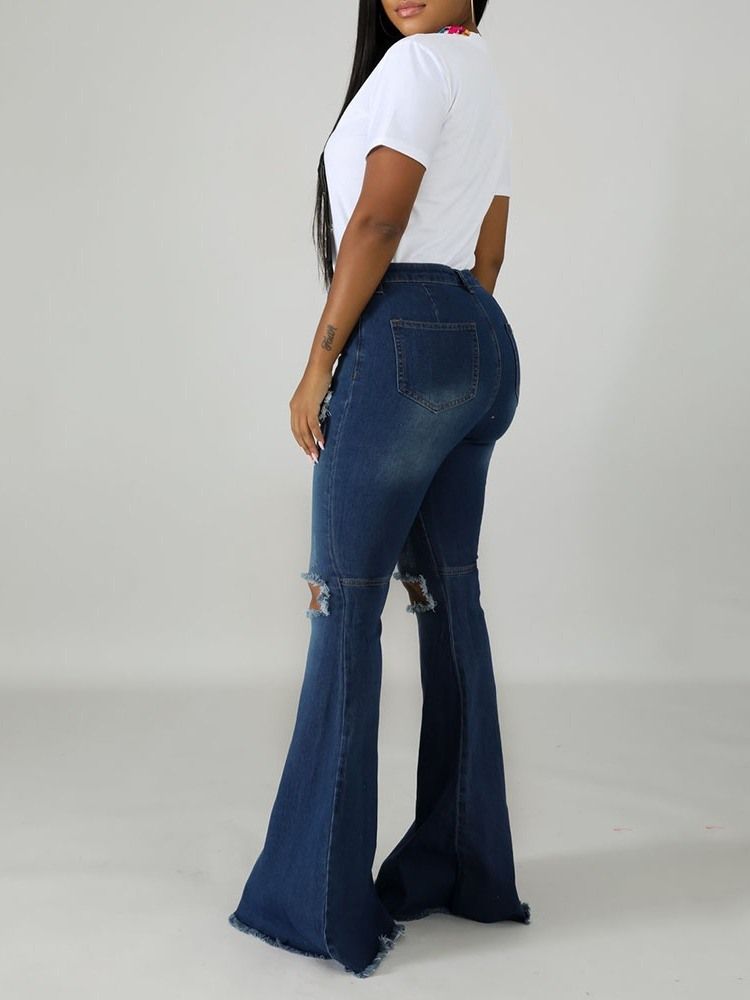 Kvinnors Hål Bellbottoms Dragkedja Slim Jeans