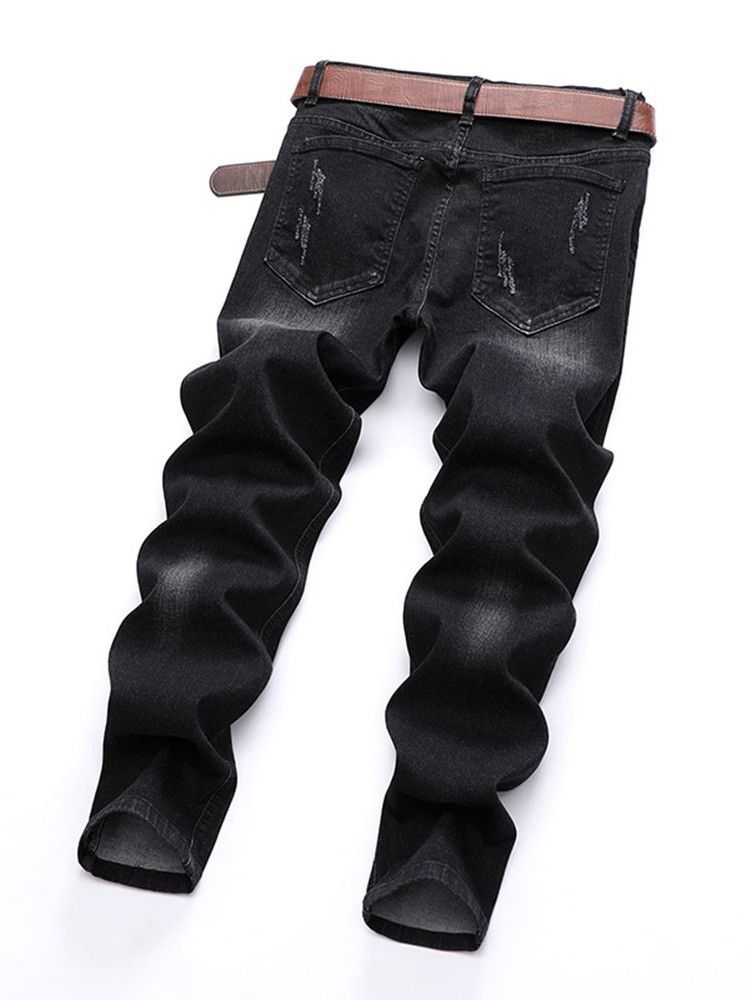 Letter Hole Mid Waist European Men's Jeans