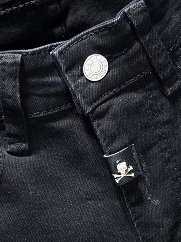 Letter Worn Pencil Pants European Zipper Men's Jeans