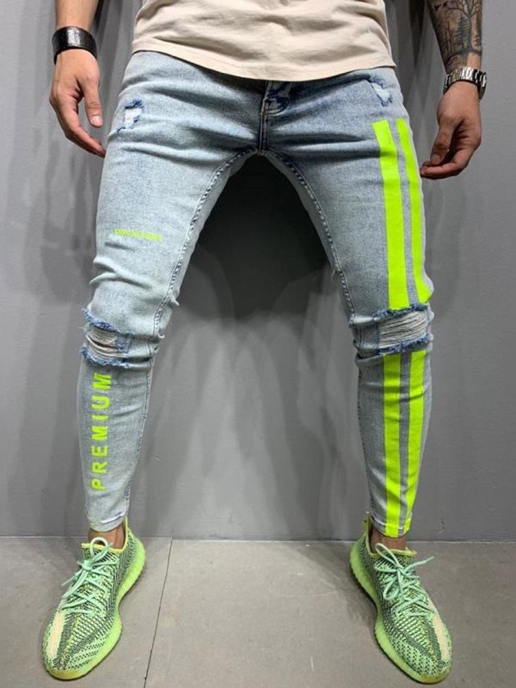 Letter Zipper Pencil Pants High Waist Zipper Men's Jeans