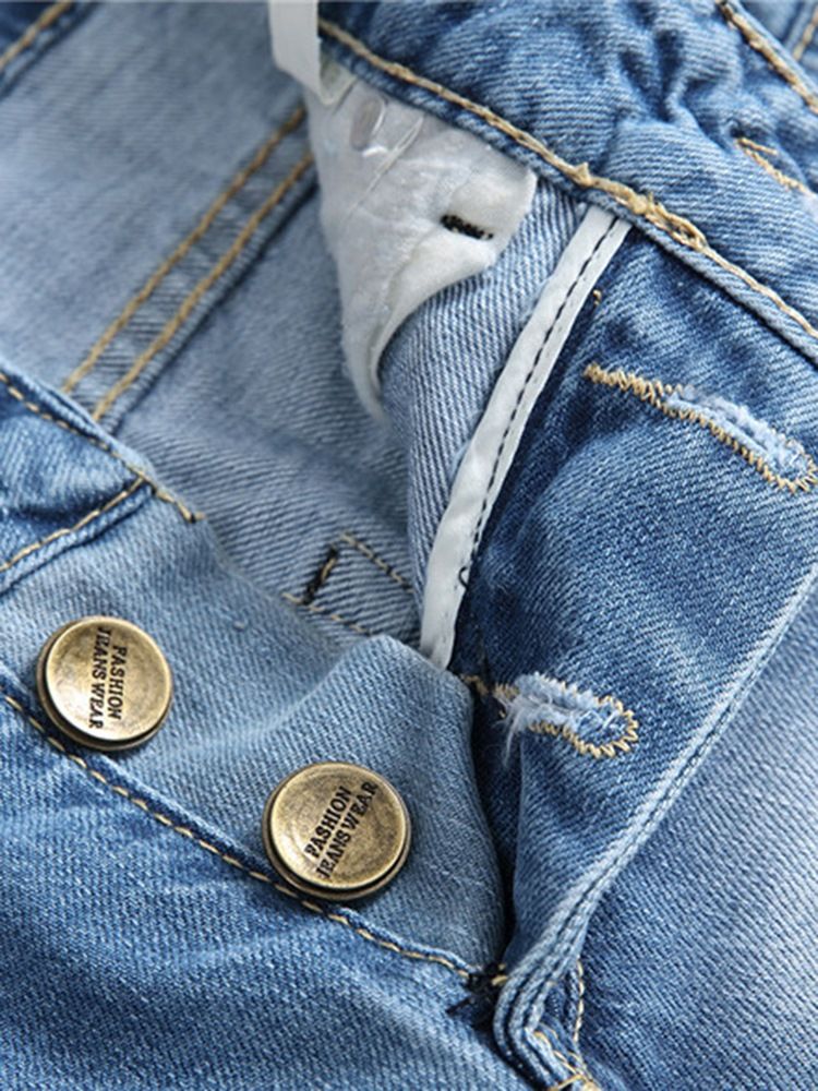 Ljusblå Rak Jeans För Män