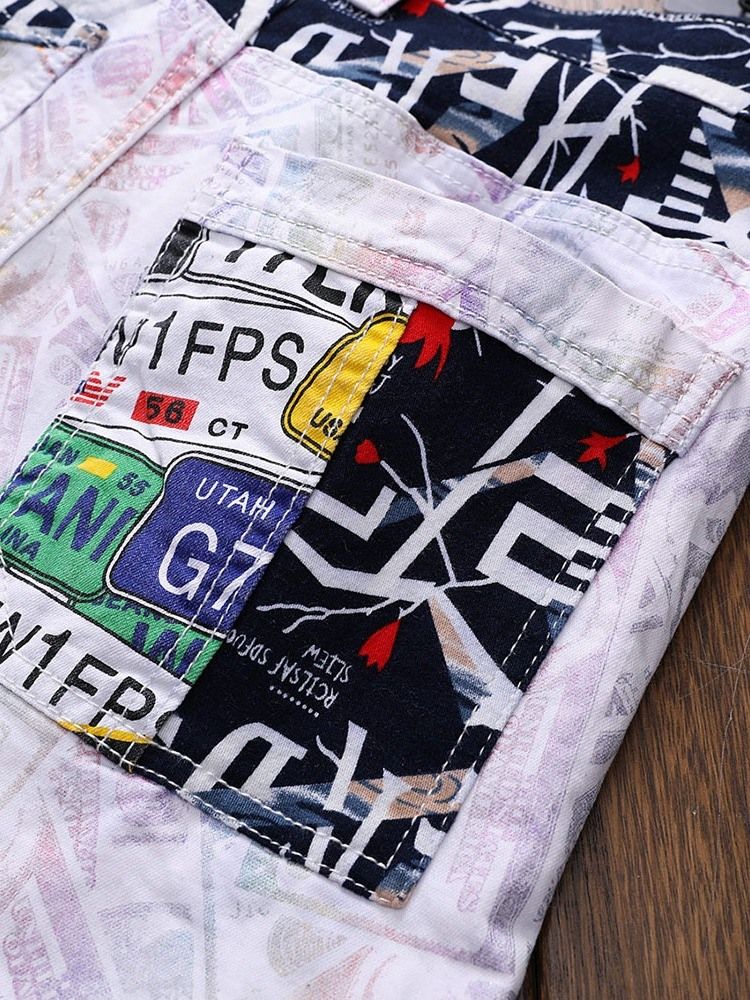 Mäns Färgblock Raka Patchwork Europeiska Midja Jeans