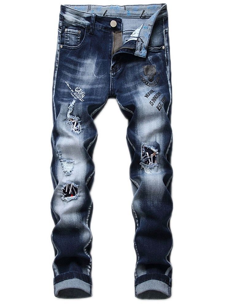 Mäns Hålbrev Mitt Midja Casual Jeans