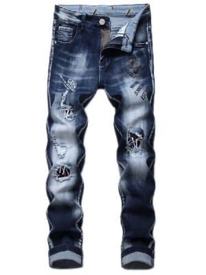 Mäns Hålbrev Mitt Midja Casual Jeans