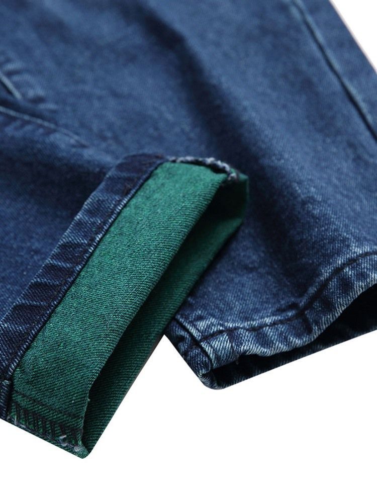 Mäns Raka Hål Färgblock Mitt Midja Blixtlås Jeans