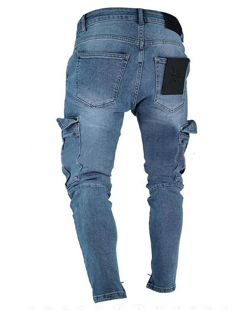 Mäns Vanliga Slitna Pennbyxor European Zipper Jeans