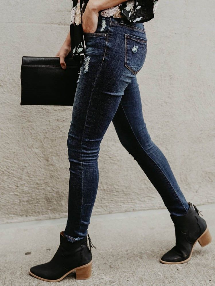 Mid-waist Skinny Jeans För Kvinnor