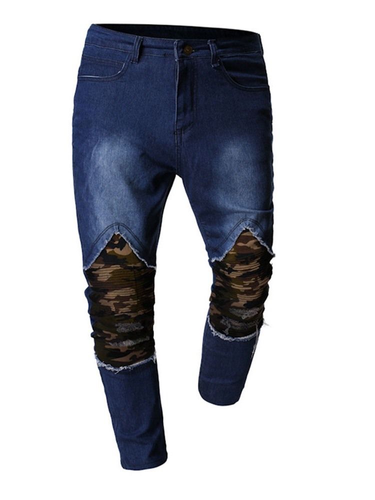 Patchwork Camouflage Pencil Pants Mid Waist European Men's Jeans