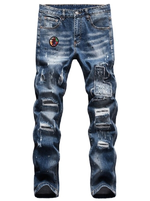 Pencil Byxor Hål Midja Midja Casual Herr Jeans