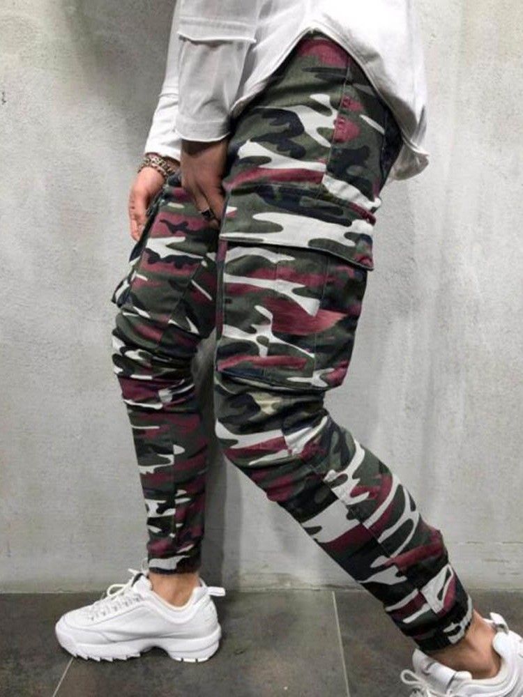 Pencil Pants Camouflage Pocket Zipper Men's Casual Jeans