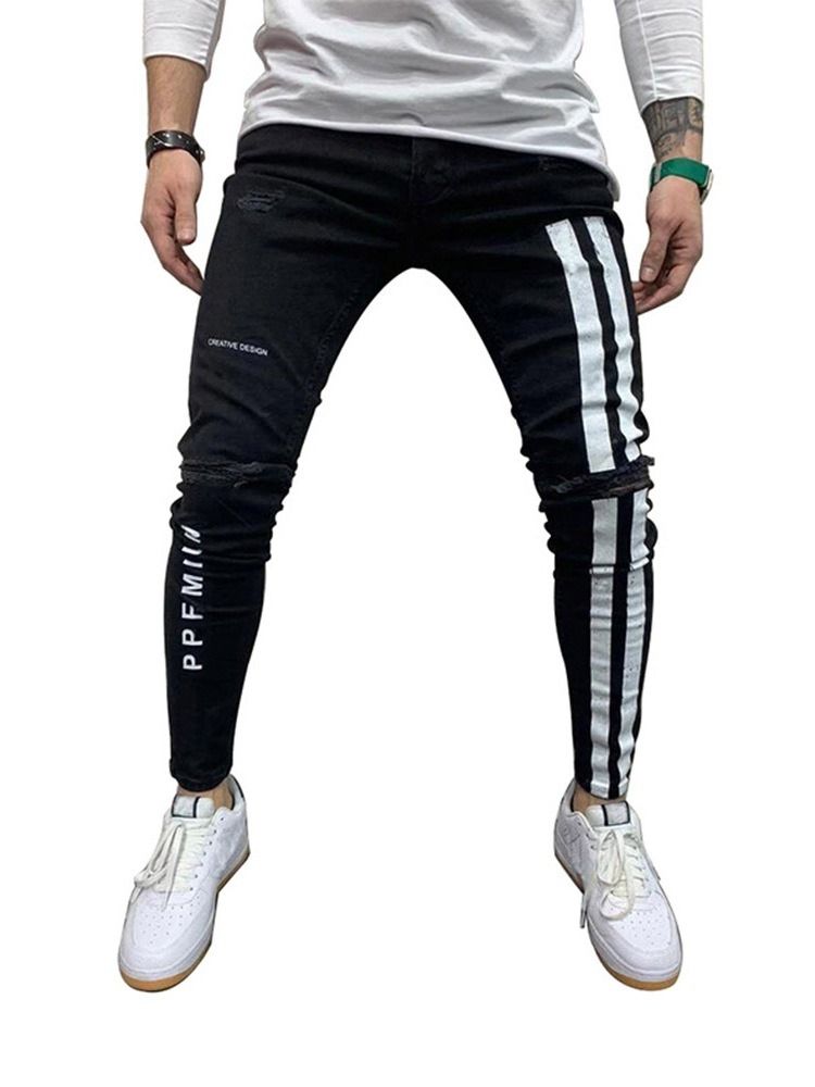 Pencil Pants Color Block Patchwork Mid Waist European Men's Jeans